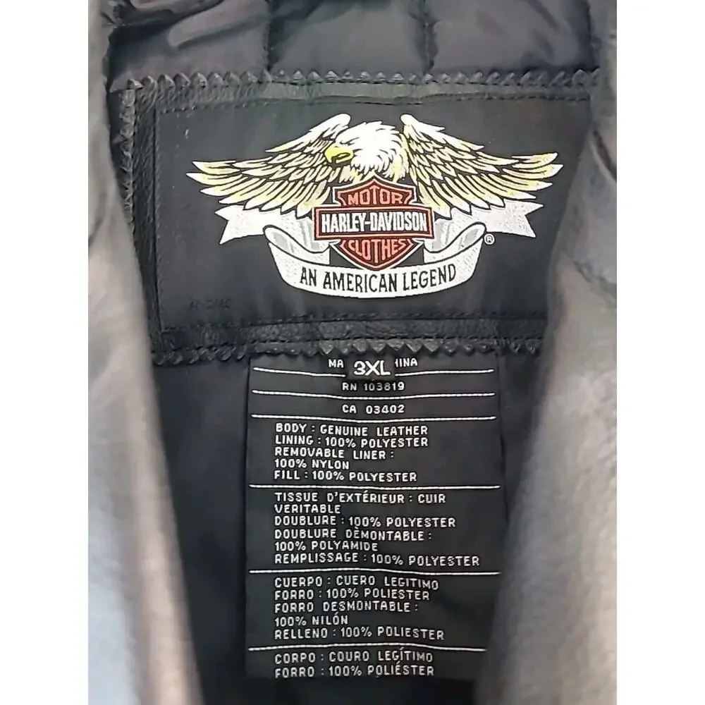 VTG Y2K Harley Davidson Black Leather Jacket 3XL Biker Motorcyle USA American